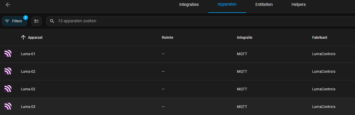 HA device list