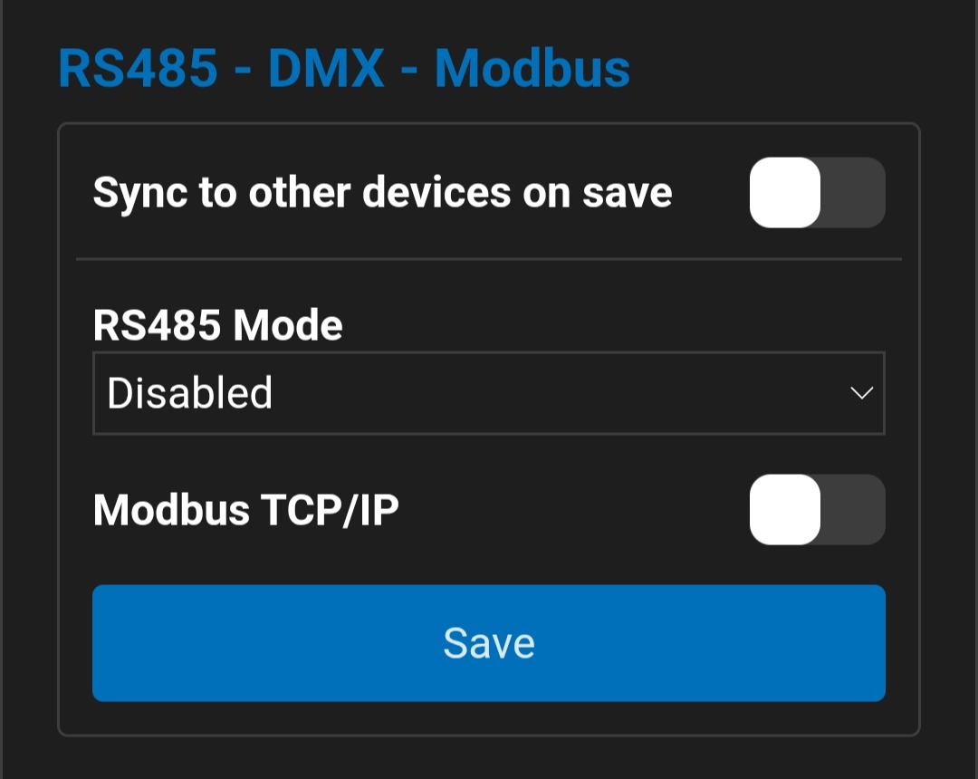 RS485 and Modbus configuration preview
